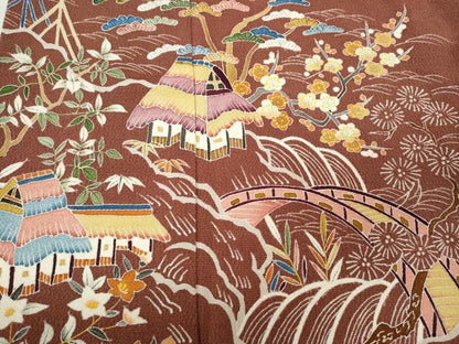 平和屋着物●訪問着　友禅　御所解花文　鬼しぼ縮緬　正絹　逸品　CABK8045ut