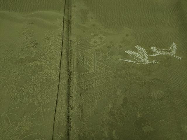 平和屋着物●本加賀友禅作家　押田正義監修　色留袖　飛鶴風景人物花地紋　草色　正絹　逸品　CABK8054ut