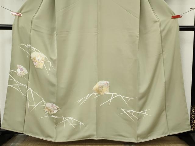 平和屋着物●訪問着　駒刺繍　地紙花蝶文　金彩　正絹　逸品　CABK8059ut