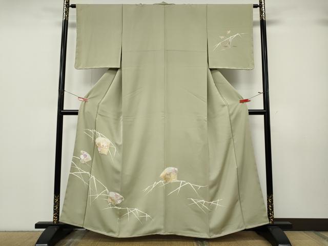 平和屋着物●訪問着　駒刺繍　地紙花蝶文　金彩　正絹　逸品　CABK8059ut