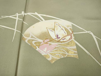 平和屋着物●訪問着　駒刺繍　地紙花蝶文　金彩　正絹　逸品　CABK8059ut