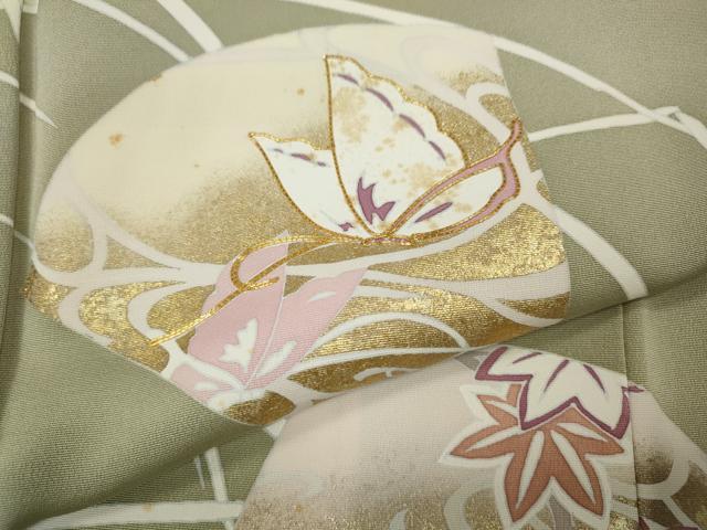 平和屋着物●訪問着　駒刺繍　地紙花蝶文　金彩　正絹　逸品　CABK8059ut