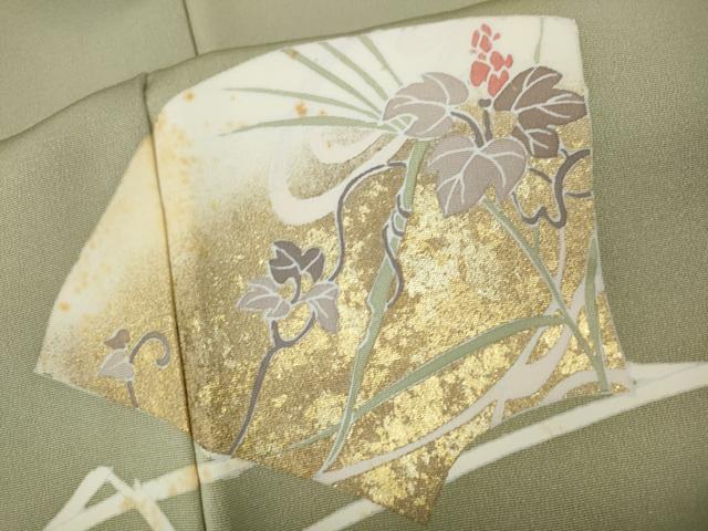 平和屋着物●訪問着　駒刺繍　地紙花蝶文　金彩　正絹　逸品　CABK8059ut