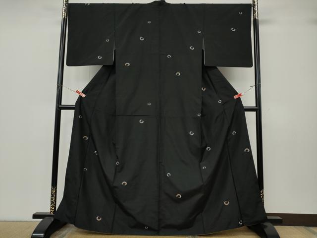 平和屋着物●上質な紬　丸文　黒地　正絹　逸品　CABK8062ut