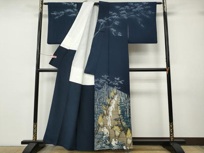 平和屋着物●訪問着　作家物　手描き　松明　人物樹林文　正絹　逸品　CABK8066ut