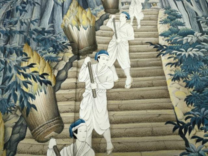 平和屋着物●訪問着　作家物　手描き　松明　人物樹林文　正絹　逸品　CABK8066ut