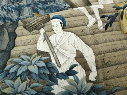 平和屋着物●訪問着　作家物　手描き　松明　人物樹林文　正絹　逸品　CABK8066ut