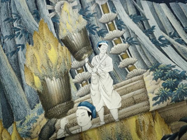 平和屋着物●訪問着　作家物　手描き　松明　人物樹林文　正絹　逸品　CABK8066ut