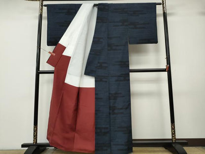 平和屋着物●結城紬　100亀甲　エ霞文　正絹　逸品　CABK8069ut