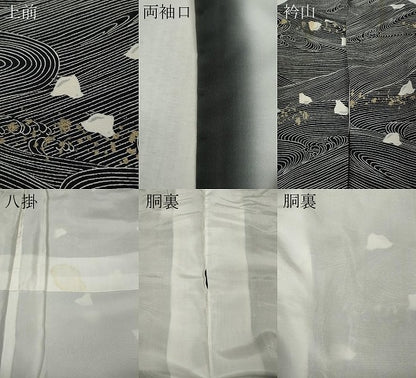 平和屋着物●上質な小紋　立波千鳥文　黒地　金彩　正絹　逸品　CABK8070ut