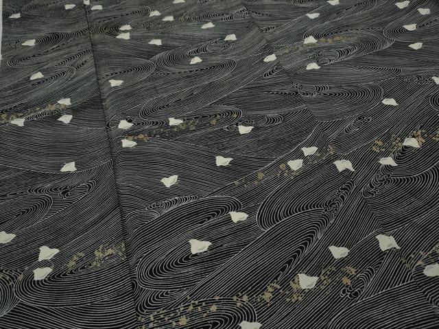 平和屋着物●上質な小紋　立波千鳥文　黒地　金彩　正絹　逸品　CABK8070ut