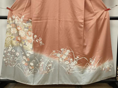 平和屋着物●訪問着　駒刺繍　草花文　暈し染め　金彩　正絹　逸品　CABK8072ut