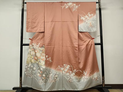 平和屋着物●訪問着　駒刺繍　草花文　暈し染め　金彩　正絹　逸品　CABK8072ut