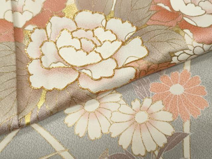 平和屋着物●訪問着　駒刺繍　草花文　暈し染め　金彩　正絹　逸品　CABK8072ut