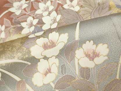 平和屋着物●訪問着　駒刺繍　草花文　暈し染め　金彩　正絹　逸品　CABK8072ut
