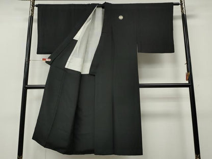 平和屋着物●男性　黒紋付　正絹　逸品　CABK8075ut