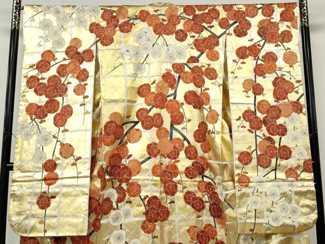 平和屋着物●豪華振袖　格子枝花文　金彩　正絹　逸品　CABK8082ut