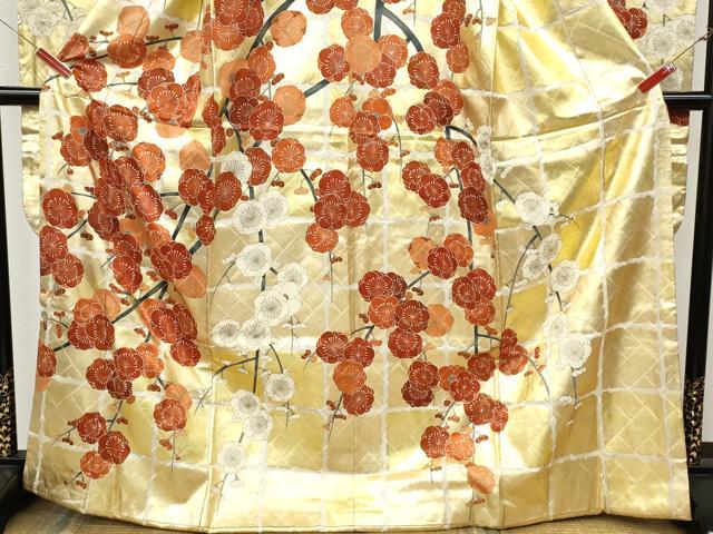 平和屋着物●豪華振袖　格子枝花文　金彩　正絹　逸品　CABK8082ut