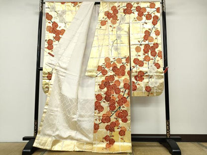 平和屋着物●豪華振袖　格子枝花文　金彩　正絹　逸品　CABK8082ut