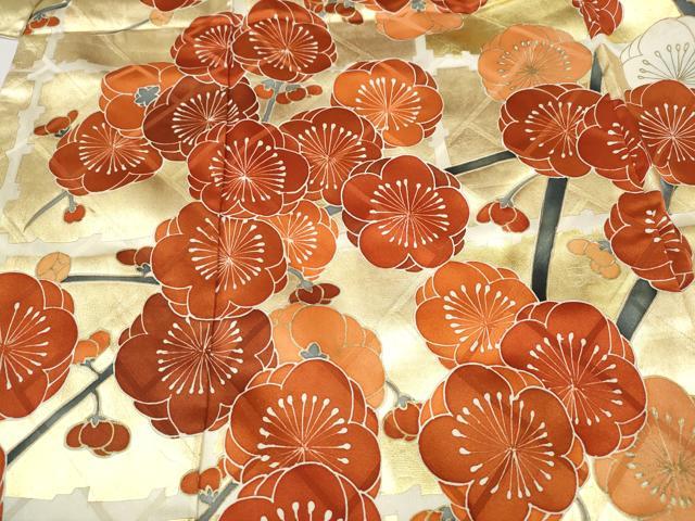 平和屋着物●豪華振袖　格子枝花文　金彩　正絹　逸品　CABK8082ut