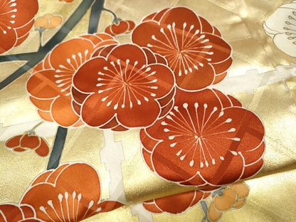 平和屋着物●豪華振袖　格子枝花文　金彩　正絹　逸品　CABK8082ut
