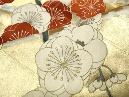 平和屋着物●豪華振袖　格子枝花文　金彩　正絹　逸品　CABK8082ut