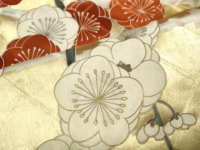 平和屋着物●豪華振袖　格子枝花文　金彩　正絹　逸品　CABK8082ut
