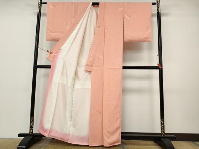 平和屋着物●上質な色無地　扇面花地紋　一斤染色　正絹　逸品　CABK8086ut
