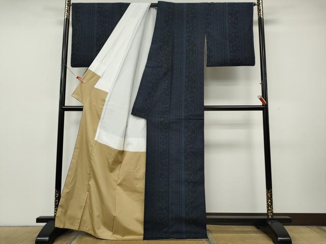 平和屋着物●結城紬　80亀甲　草花吉祥間道　正絹　逸品　CABK8097ut