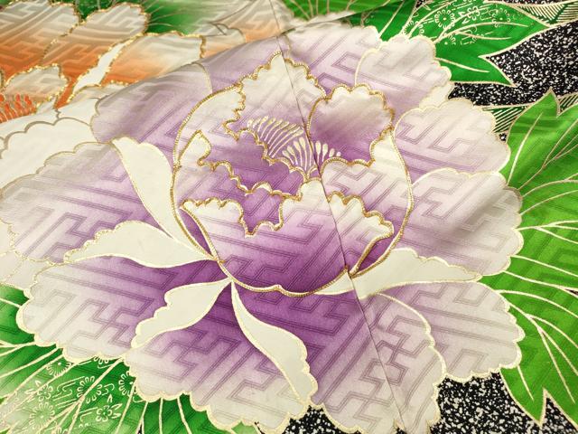 平和屋着物●豪華振袖　駒刺繍　舞花文　暈し染め　金彩　正絹　逸品　CABK8098ut