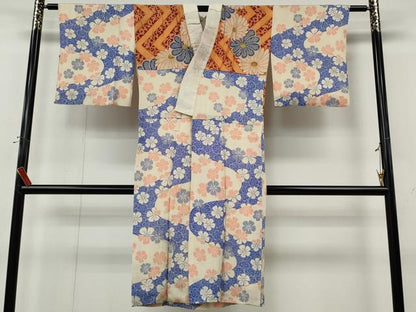 平和屋着物●アンティーク　大正ロマン　長襦袢　袷　流水舞花文　正絹　逸品　CABK8100ut
