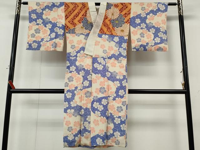 平和屋着物●アンティーク　大正ロマン　長襦袢　袷　流水舞花文　正絹　逸品　CABK8100ut