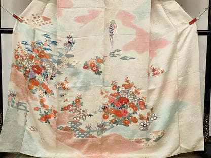 平和屋着物●訪問着　駒刺繍　片輪車花文　暈し染め　金銀彩　正絹　逸品　CABK8103ut
