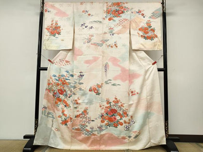 平和屋着物●訪問着　駒刺繍　片輪車花文　暈し染め　金銀彩　正絹　逸品　CABK8103ut