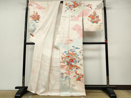 平和屋着物●訪問着　駒刺繍　片輪車花文　暈し染め　金銀彩　正絹　逸品　CABK8103ut