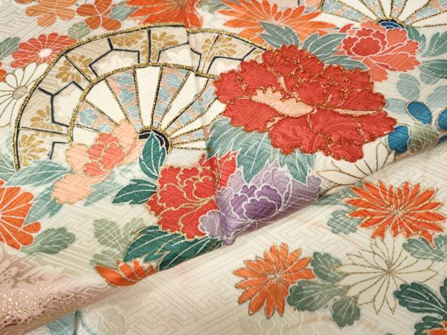 平和屋着物●訪問着　駒刺繍　片輪車花文　暈し染め　金銀彩　正絹　逸品　CABK8103ut