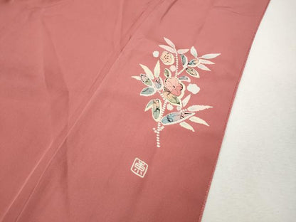 平和屋着物●上質な色無地　作家物　霞地紋　薄紅色　正絹　逸品　CABK8106ut