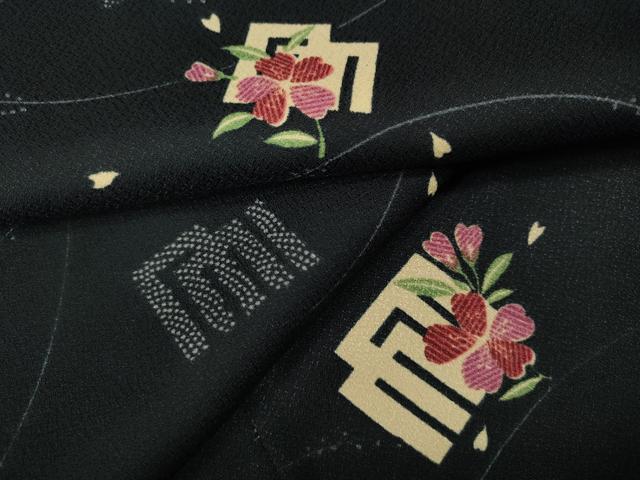 平和屋着物●小紋　源氏香花文　黒地　洗える着物　CABK8111ut