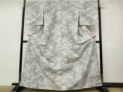 平和屋着物●本場大島紬　白大島　9マルキ　切嵌風景花文　正絹　逸品　CABK8116ut