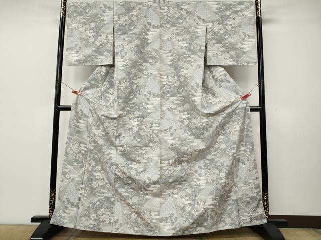 平和屋着物●本場大島紬　白大島　9マルキ　切嵌風景花文　正絹　逸品　CABK8116ut