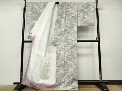 平和屋着物●本場大島紬　白大島　9マルキ　切嵌風景花文　正絹　逸品　CABK8116ut