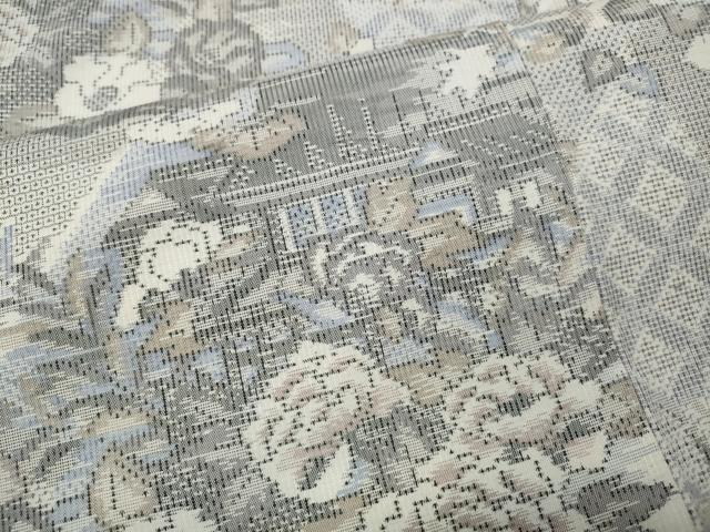 平和屋着物●本場大島紬　白大島　9マルキ　切嵌風景花文　正絹　逸品　CABK8116ut