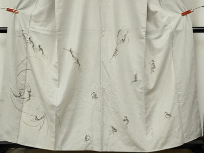 平和屋着物●訪問着　作家物　紬地　手描き　河童　正絹　逸品　CABK8117ut