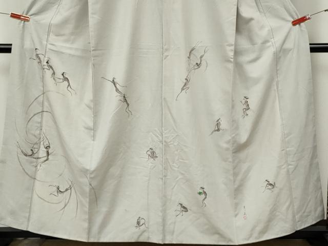 平和屋着物●訪問着　作家物　紬地　手描き　河童　正絹　逸品　CABK8117ut