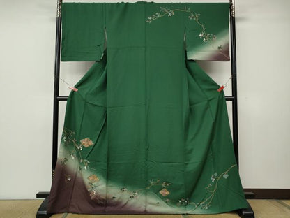 平和屋着物●訪問着　刺繍　向かい鳥南天文　暈し染め　金彩　ロング丈　正絹　逸品　CABK8118ut