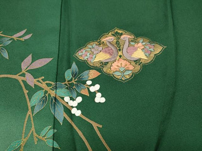 平和屋着物●訪問着　刺繍　向かい鳥南天文　暈し染め　金彩　ロング丈　正絹　逸品　CABK8118ut
