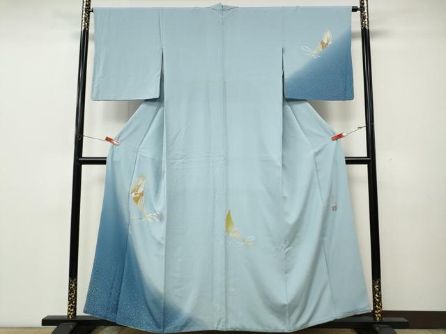 平和屋着物●人間国宝　福田喜三郎　訪問着　扇面花文　暈し染め　金銀彩　正絹　逸品　CABK8119ut