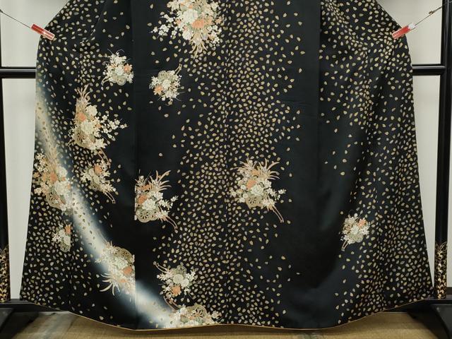 平和屋着物●訪問着　花車文　暈し染め　黒地　金彩　鈴乃屋扱い　正絹　逸品　CABK8126ut
