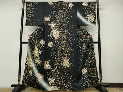 平和屋着物●訪問着　花車文　暈し染め　黒地　金彩　鈴乃屋扱い　正絹　逸品　CABK8126ut