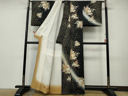 平和屋着物●訪問着　花車文　暈し染め　黒地　金彩　鈴乃屋扱い　正絹　逸品　CABK8126ut